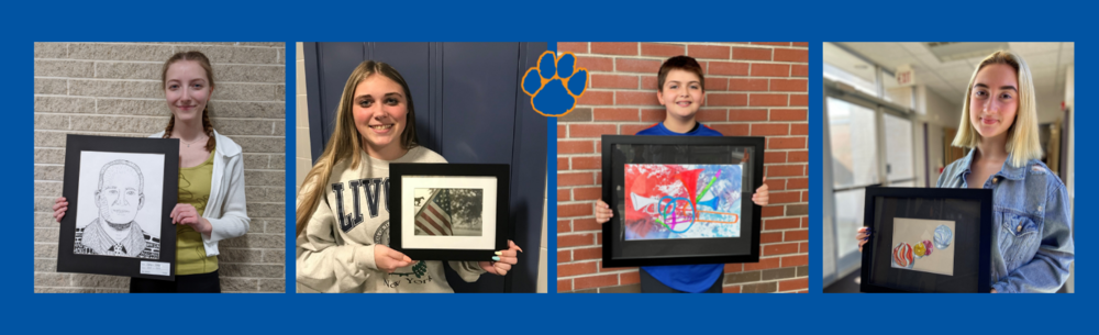 4 student with their framed artwork