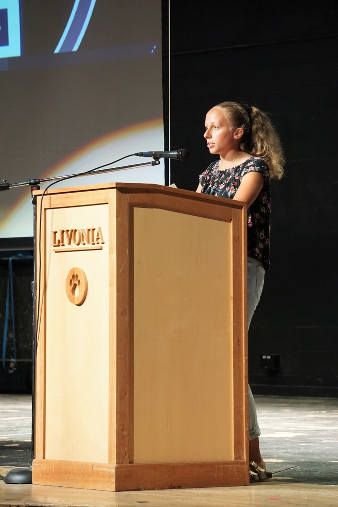student at podium