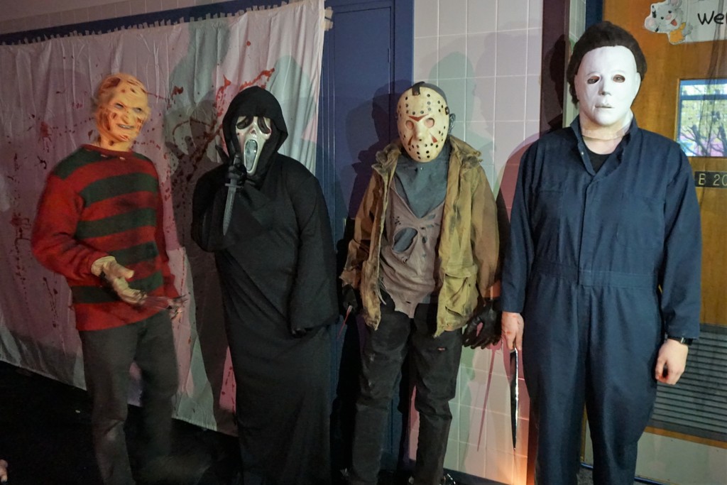 students dressed as Halloween scary movie characters