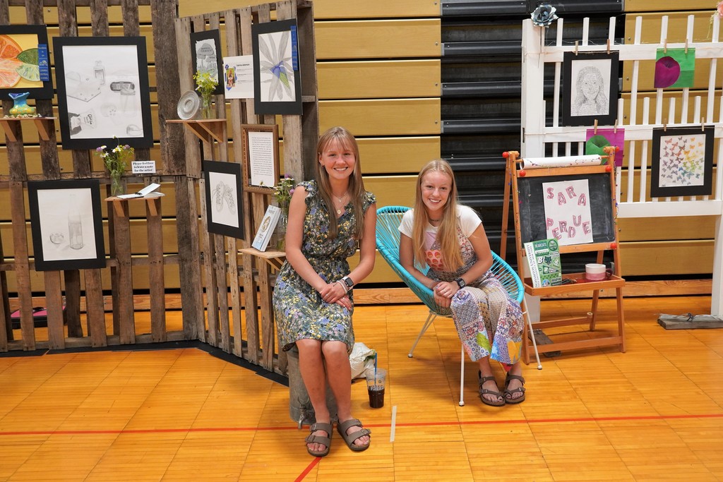 students with art diplays