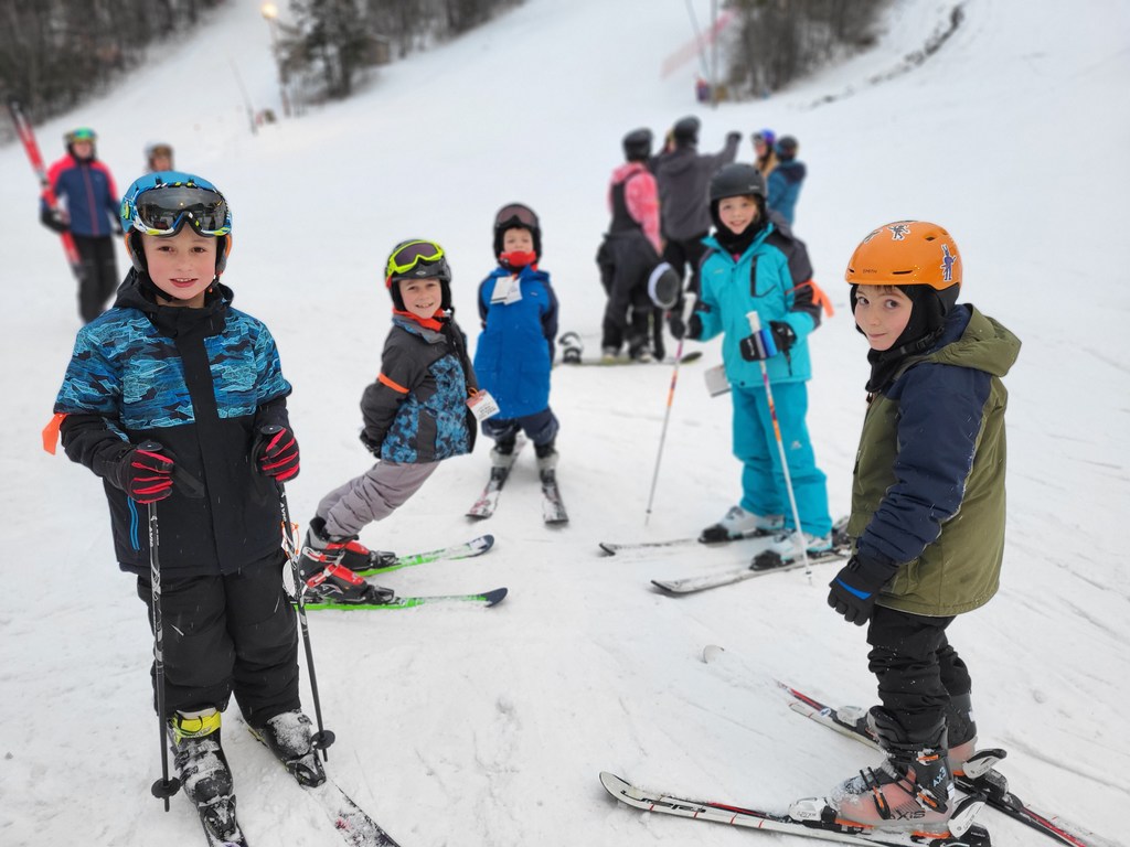 students at ski hill