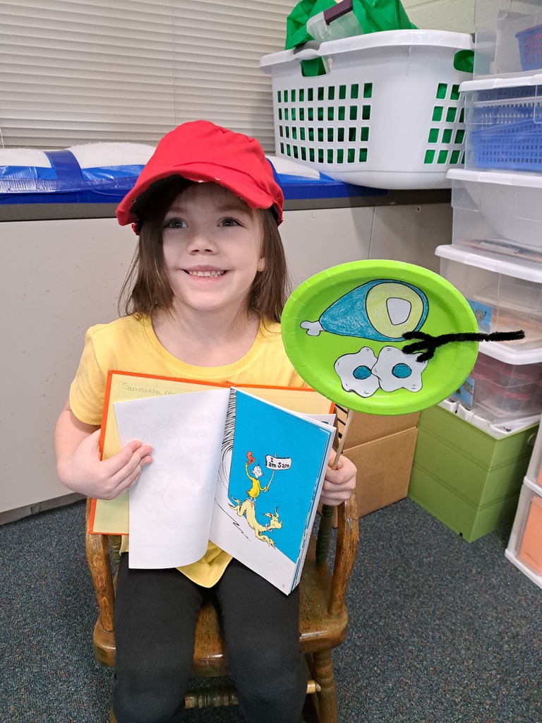 student dressed as Sam I am from Dr. Seuss